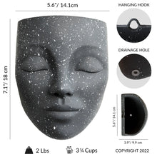 Load image into Gallery viewer, Tranquila Black wall face planter dimensions
