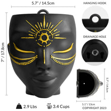 Load image into Gallery viewer, Sunbursta Black Tabletop Face Planter Dimensions
