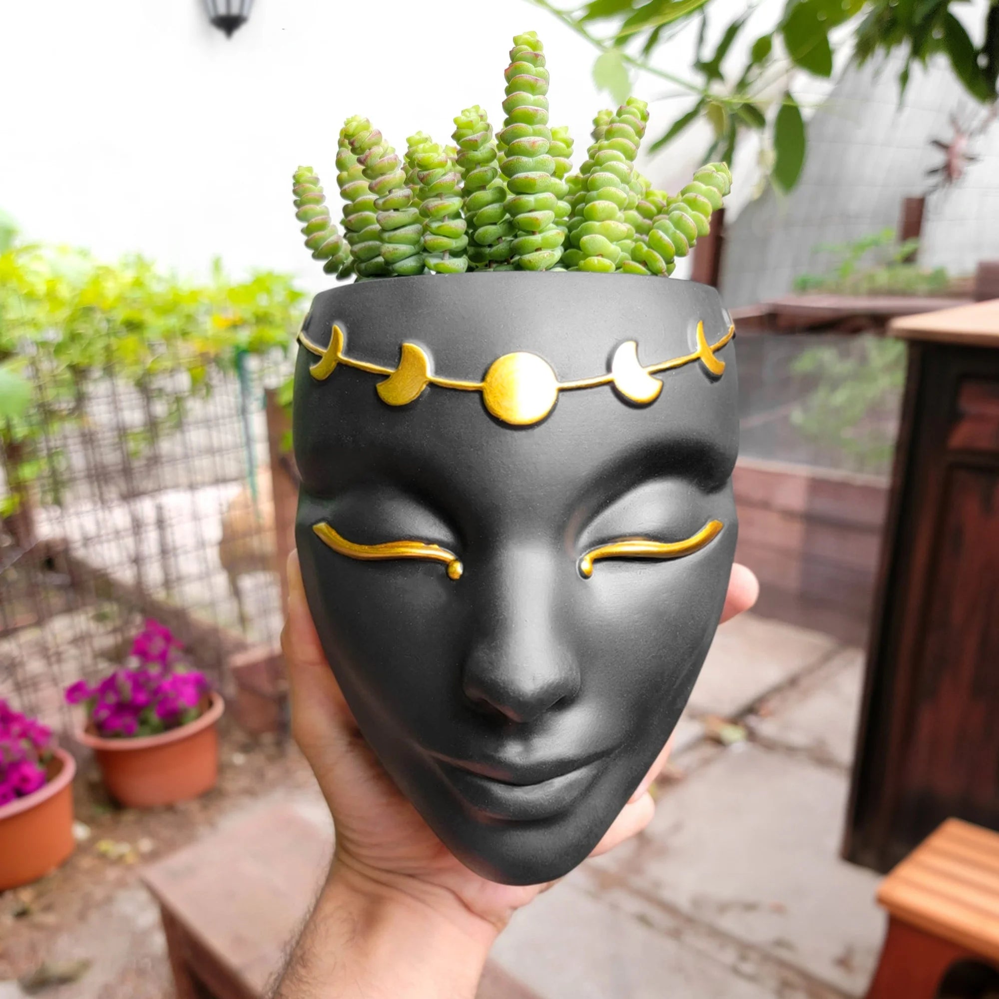 black face plant pot Tabletop & Wall Face Planter